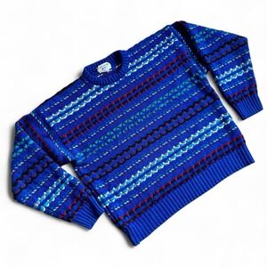 Vintage Expressions Pullover Sweater XL Men's‎ Knit Blue Patterned Grandpa 90's